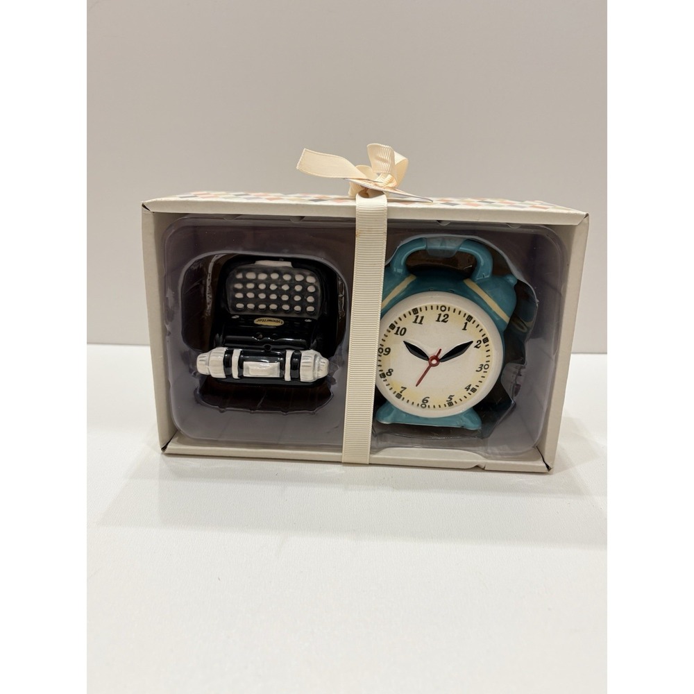 BLUE SKY Typerwriter And Alarm Clock Salt And Pepper‎ Shakers Retro - New
